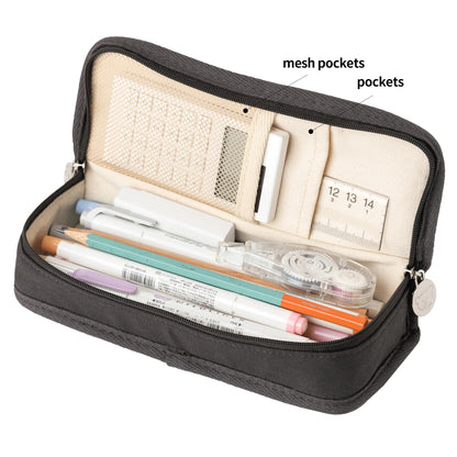 brunch brother Daily Black Pencil Case, Large Capacity Pencil Pouch with Ample Storage, Simple Design for Students and Professionals