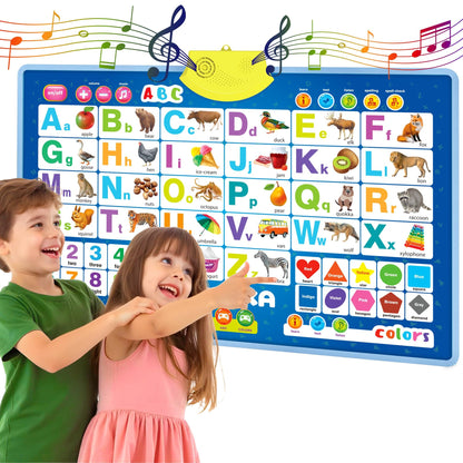 QUOKKA Educational Toys for Kids 5-7 Year Old - Blue ABC Chart Learning Wall Chart for Toddlers Age 3 4 6+ - Interactive Speech Therapy Poster Boy Girl - Autism Puzzle Game 8-10-12