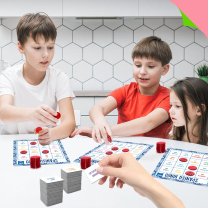 SpriteGru Spanish Bingo Game, 25 Bingo Board Spanish & English Vocabulary Word Game Bilingual Educational Toys for Language Learning - Ages 5 and up (Up to 25 Players)