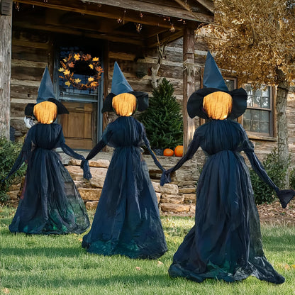 TW SHINE Halloween Witch Decorations Outdoor, 5 FT Set of 3 Holding Hands Witches Stakes with Glowing Face, Lighted Halloween Decor for Party Yard Lawn Porch Garden Haunted House Props