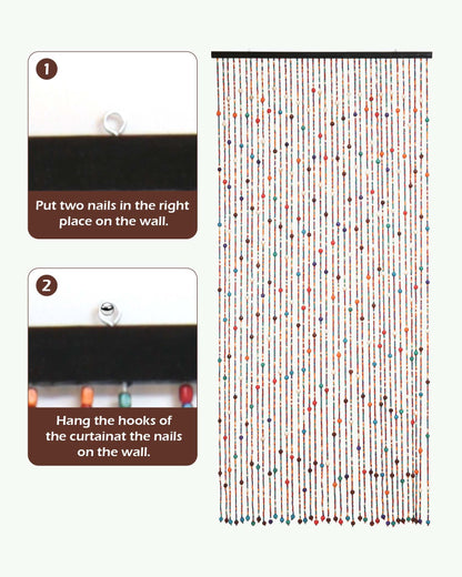 Ezcasch 38 Strands Beaded Curtain Bamboo Curtain for Doorways Multi-Scenario Application Purely Handmade Beaded Curtains as Insect Screen for Bedroom or Balcony 35.4" x 78.7", Rainbow