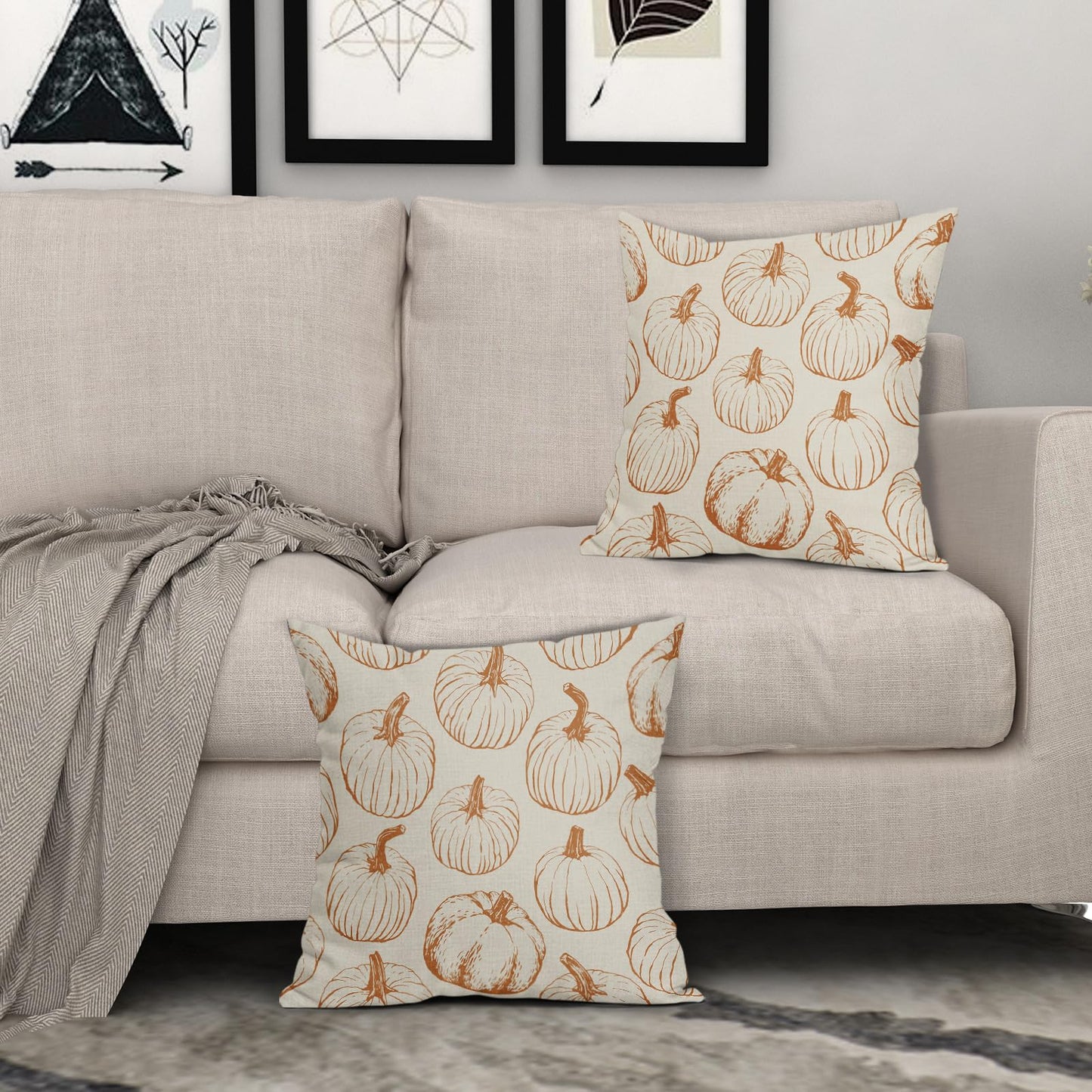 Aytipun Fall Pillow Covers 20x20 Set of 2 Burnt Orange Pumpkin Autumn Harvest Decorative Pillowcases Outdoor Throw Cushion Case Sofa Couch Bed Decor