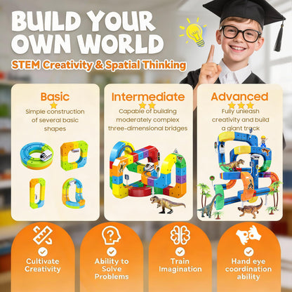 3D Gravity-Defying Electric Train Set – 94 Pcs DIY Flexible Cube Track, Build Any Track You Imagine, Safe & Durable STEM Toy for Kids 3-12, Encourages Creativity & Problem-Solving