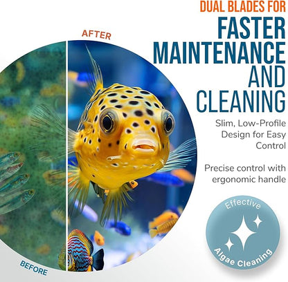 FLIPPER EDGE Standard Limited Edition Clownfish Magnetic 2-in-1 Aquarium Cleaner for Glass and Acrylic Tanks up to 1/2" (12mm) Thick – Dual Blade Design with Floating Algae Scraper and Cleaning Tool