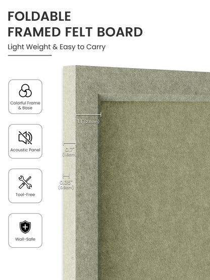 Fluxynara Foldable Cork Board Alternative, Felt Bulletin Board 23.6" x 17.5" Sage Frame with 12 Adhesive Tabs, Pin Board for Home Office, Classroom, Entryway, Kitchen Wall Decor—Olive Green