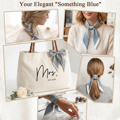 Ugiftcorner Mrs Gifts for Bride Tote Bag 2026, Embroidered Canvas Wedding Essential Bag with Leather Handle & Pocket, Bridal Shower Gift for Bride to Be, Bachelorette Honeymoon Future Mrs Beach Bag