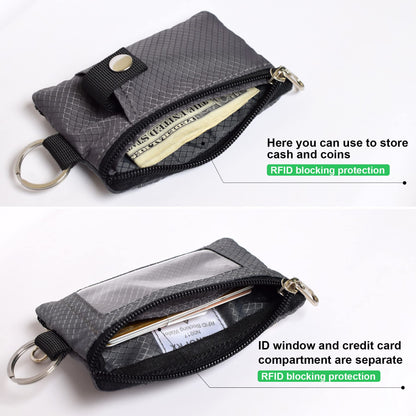 CHENSPRX Minimalist RFID Blocking Small Wallet with ID Window,WaterResistant Zip Id Case Wallet with Lanyard Keychain for Cards,Cash,Travel,Women,Men (DarkGrey)