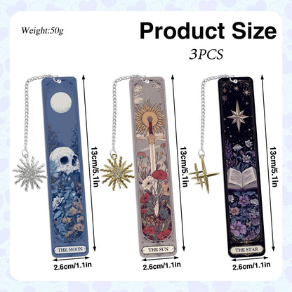 Shejdgart Gothic Tarot Bookmarks Gifts - 3PCS Funny Bookmarks for Women, Tarot Reading Accessories for Book Lovers, Horror Sun Moon Star Halloween Christmas Birthday Gifts for Friends Bookish