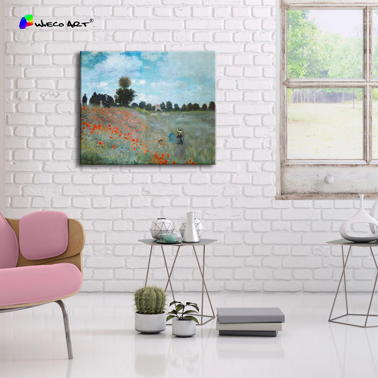 Wieco Art Framed Wall Art The Poppy Field Near Argenteuil Canvas Prints of Claude Monet Floral Oil Paintings Classic Flowers Landscape Pictures Artwork for Bedroom Home Decorations