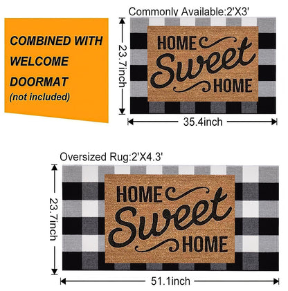 Buffalo Plaid Front Porch Rug 24''x 51''Black and White Checkered Outdoor Rug Cotton Machine Washable Farmhouse Mat for Outdoor, Kitchen, Farmhouse, Entryway,Bathroom