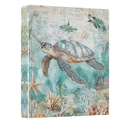 Sea Turtle Shell Starfish Coral Round Ring Binders 1.5 Inch Whale Nautical Ocean Theme 3 Ring Clipboard Binder for Office School Work Supplies File Folder 200 Sheet Capacity