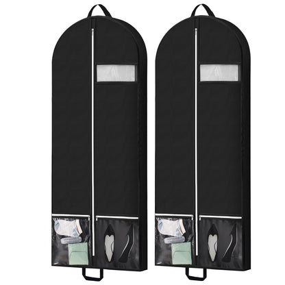 54" Garment Bags for Travel and Storage, Travel Suit Bags for Men Women with 2 Clear Pockets, Storage bags for Clothes, Suits, Dress, Shirts, Coats 2pcs Black