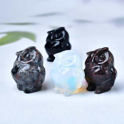 WUYOUSHI Natural Garnet Crystal Owl Decor Healing Stone Crystal Pocket Figurine Statue Hand Carved Polished Natural Gemstone Office Desk Meditation Spiritual Gift
