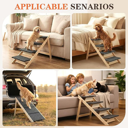 Dog Ramp,2-in-1 Foldable Pet Stairs for High Beds, 4 Steps Dog Steps | Upgraded Anti-Slip Features, Suitable for Couch, Car, Bed and Joint-Friendly Senior Durable Dog Stairs