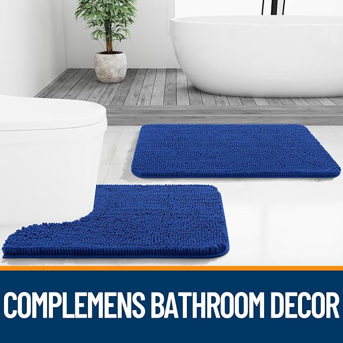 OLANLY Bathroom Runner Rugs 47x17, Soft Absorbent Chenille Bath Rugs, Rubber Backing Quick Dry, Machine Washable Long Bath Mats for Bathroom Floor, Tub and Shower, Home Decor Accessories, Royal Blue