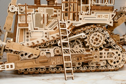 Wood Trick Terrain Titan Bulldozer - Rides up to 10ft - 19x11″ - Moving Blade & Rear Hook - 3D Wooden Puzzles for Adults to Build - Engineering DIY Models for Adults to Build