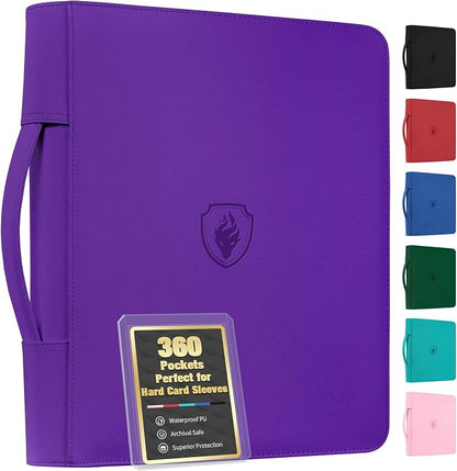 Fabmaker Top Load Binder Holds 360 Cards, Portable Card Binder with Retractable Handle, Side Loading Trading Card Storage for 3"x4" Hard Card Sleeves, Collectible Case for Games, Sports Cards, Purple