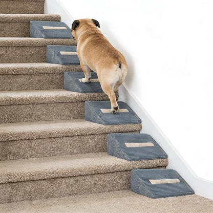 Foam Dog Ramp for Stairs, Low-Impact Climbing Dog Stairs for Senior Dogs | 5.1"H, 6 Pack, 40D High-Density Foam Won't Collapse, Protects Joints, Anti-Slip & Self-Sticky Pads, Washable Cover, Grey