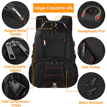 LTINVECK Travel Laptop Backpack, Extra Large Backpack for Men Women with USB Charging Port, TSA Friendly Heavy Duty Big Business Computer Bag Tech Backpacks Bag Fit 17 Inch Laptops, RFID Backbag
