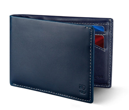 SERMAN BRANDS Mens Slim Bifold Wallet RFID Blocking Minimalist Front Pocket Full Grain Leather Wallets for Men - Thin & Stylish (Atlantic Blue Elite)