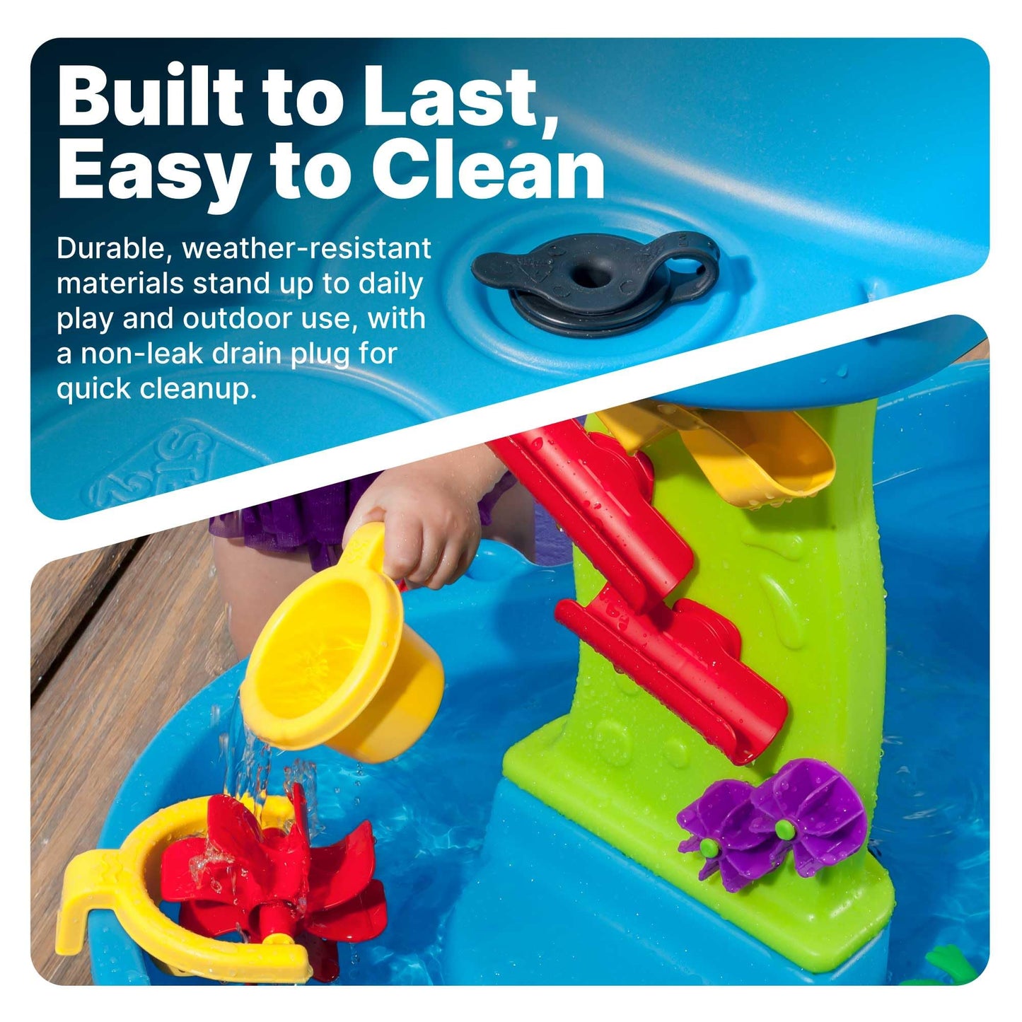 Step2 Rain Showers Splash Pond Water Table, Kids Water and Sand Activity Sensory Playset, Summer Outdoor Toys, 13 Piece Water Toy Accessories, For Toddlers 1.5+ Years Old, Blue & Green