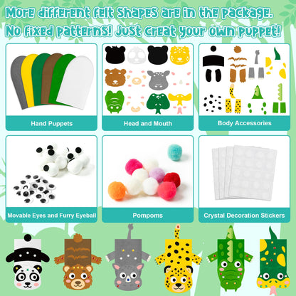 WATINC 6Pcs Hand Puppet Making Kit, Art Craft Felt Sock Puppet Toys, Creative DIY Make Your Own Pompoms Wiggle Googly Eyes Storytelling Role Play Party Supplies Gift for Girls Boys (Wild Animals B)