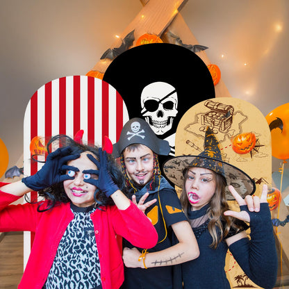 Tingjoo 3 Pcs Pirates Party Arch Backdrop Stand Cover Spandex Fitted Theme Arch Cover 4ft, 5ft, 6ft Photo Background Props for Pirate Birthday Party Decoration