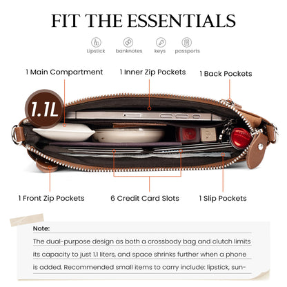 befen Leather Wristlet Wallets for Women, RFID Blocking Small Crossbody Bags, Women Leather Purses Handbags Shoulder Bag Trendy Clutch Purse with Adjustable Shoulder Strap and Wrist Strap, Brown