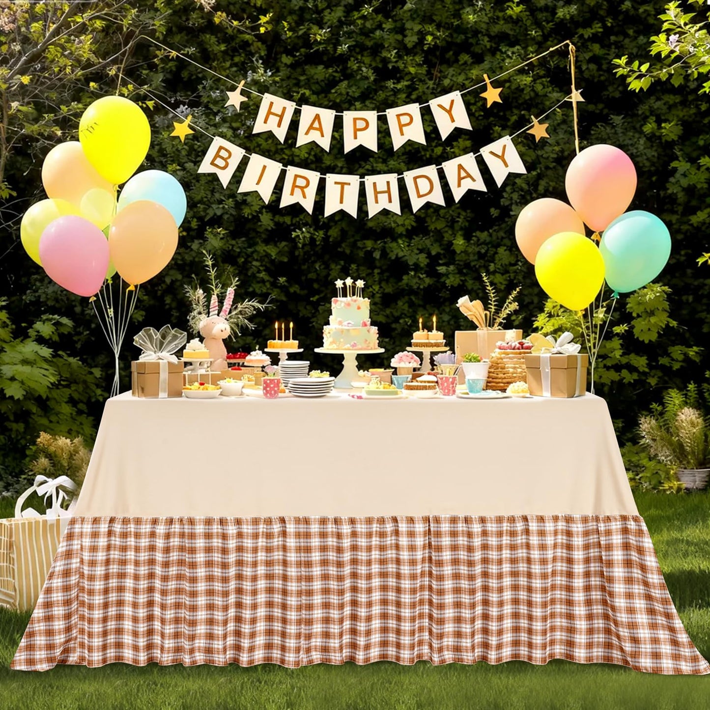 Fanqisi Brown Ruffle Table Cloth Fall Tablecloth - 90 x 132 Inch Polyester Tablecloths Rectangle Thanksgiving Table Cover for Birthday Wedding Picnic Christmas Party Decoration