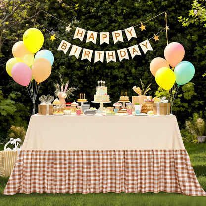 Fanqisi Brown Ruffle Table Cloth Fall Tablecloth - 90 x 132 Inch Polyester Tablecloths Rectangle Thanksgiving Table Cover for Birthday Wedding Picnic Christmas Party Decoration