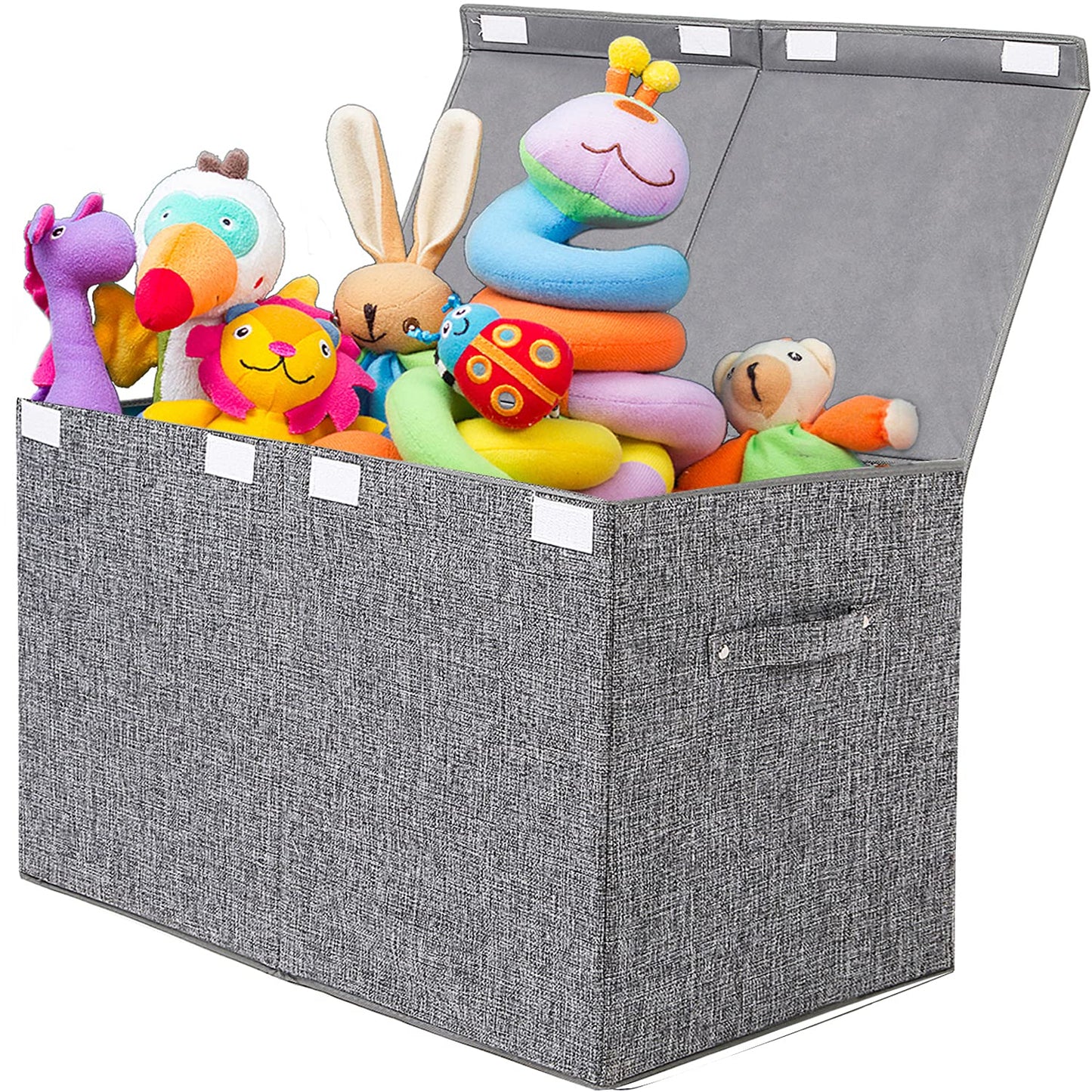 popoly Large Toy Box Storage with Lid, Collapsible Sturdy Toy Chest Storage Bin Box with Rivets Handles for Kids, Boys, Girls, Nursery, Playroom, Living Room, Bedroom, 25"x 13" x 16" (Linen Gray)