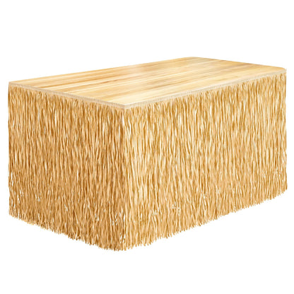 Fovths 1 Pack Luau Grass Table Skirt Paper Fringe Dark Straw Skirt 108 x 30 Inch Hibiscus Hawaiian Table Skirts Rectangle Tropical Luau Party Decorations for Hawaiian Luau Decorations