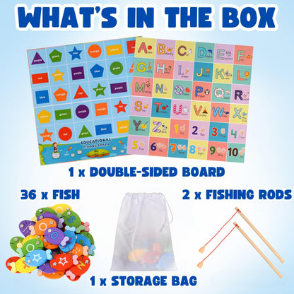 Haktoys Fishing Alphabet Game Montessori Magnetic Learning Toy, 4-in-1 ABC Letters, Numbers, Colors and Shapes Educational Game for Toddlers Preschool Kids, Fishing for Numbers