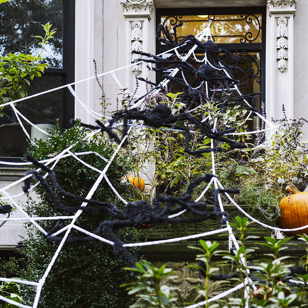 Giant Hairy Spider with Triangle Huge Spider Web for Indoor Outdoor Halloween Decoration Yard Lawn Home Party Haunted House Decor