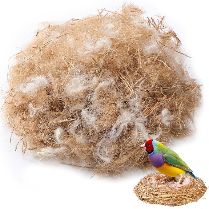 Amyhill 120g/4.23 oz Bird Nesting Materials Mixing Parakeet Nest Material Finch Bird Bedding Hideouts for Canary Coconut for Tree Trunks Cages Garden Yard Home Party Easter Decor