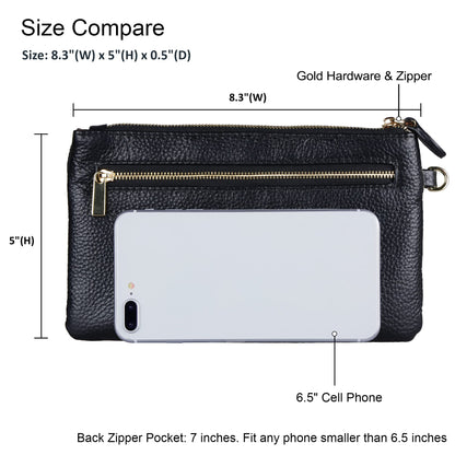 befen Black Genuine Leather Wristlet Clutch RFID Blocking Bag Cell Phone Wallet Purse Smartphone Wristlet Wallet Purses and Handbags for Women
