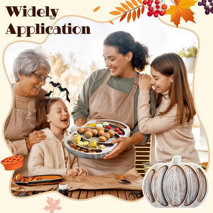 Sliner Fall Pumpkin Wooden Serving Dish Platter Thanksgiving 15" L x 12" W Pumpkin Shaped Charcuterie Board Snack Wood Cutting Board Sectional Dish Plate for Home Gifts(Grey White)