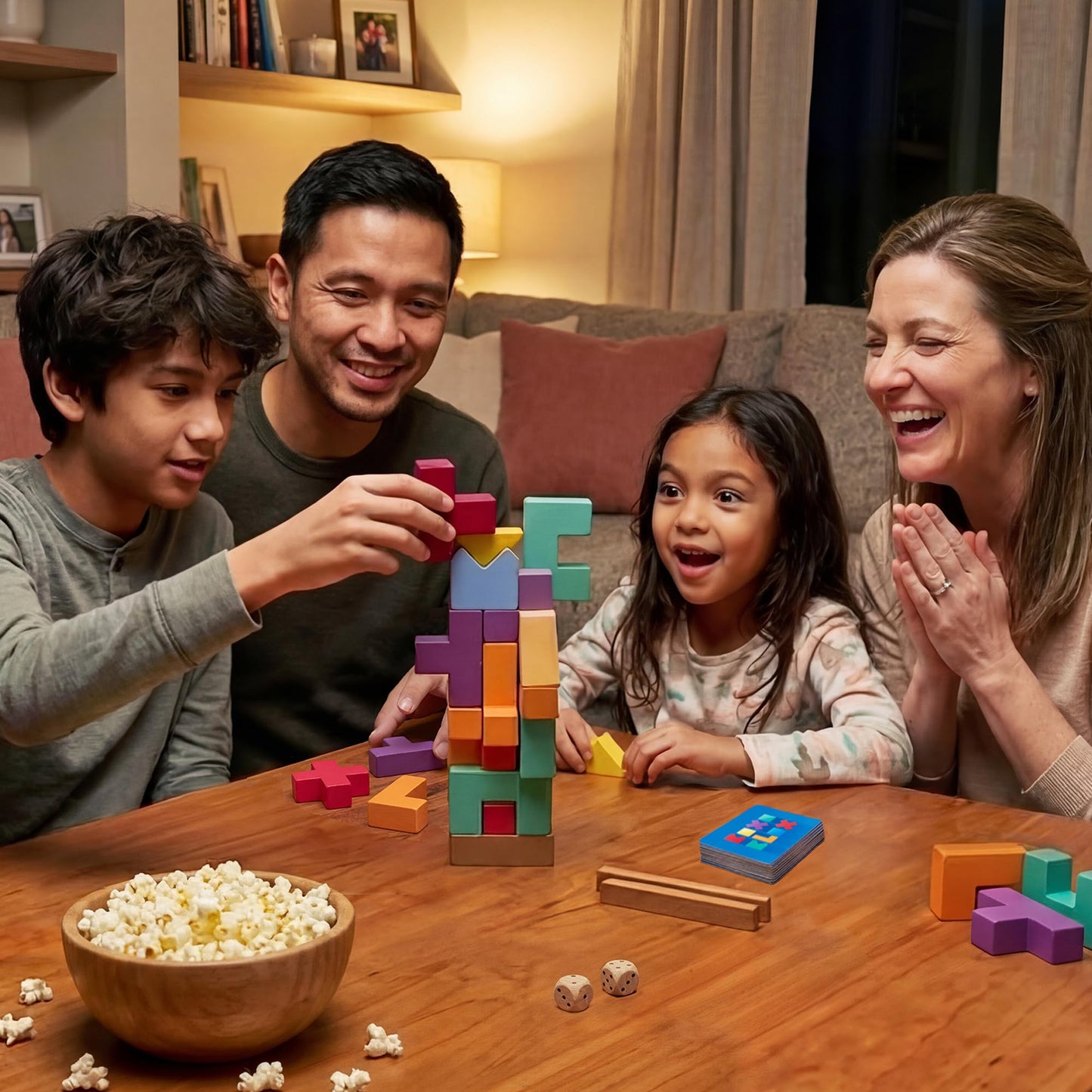 Boxo Blox Block Stacking Game for Kids & Families, 39 Wooden Pieces, Fast-Paced Party Game, Ages 6 and Up