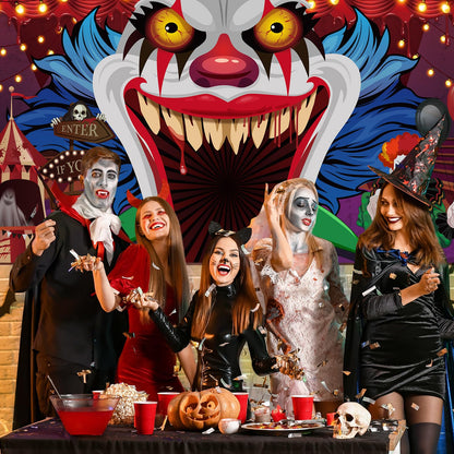 Ganeen Halloween Garage Door Cover 7 x 16 ft Clown Halloween Party Decorations Horror Garage Door Banner Scary Holiday Backdrop, Assembly Needed