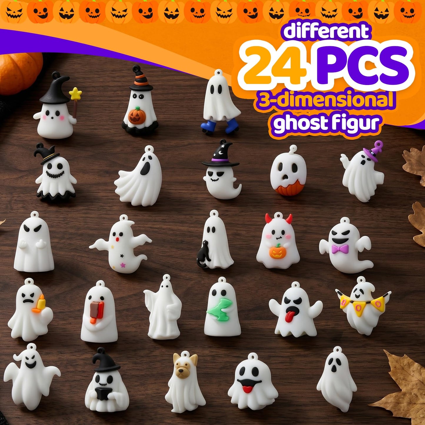 ONLYMISS Halloween Ghost Figures Party Favors Gifts, Goodie Bag Stuffer for Kids Boys Girls in Treat of Treating from Adult, Halloweens Exchange Gifts with 24 Pcs Collectible Ghost Figurines Toys