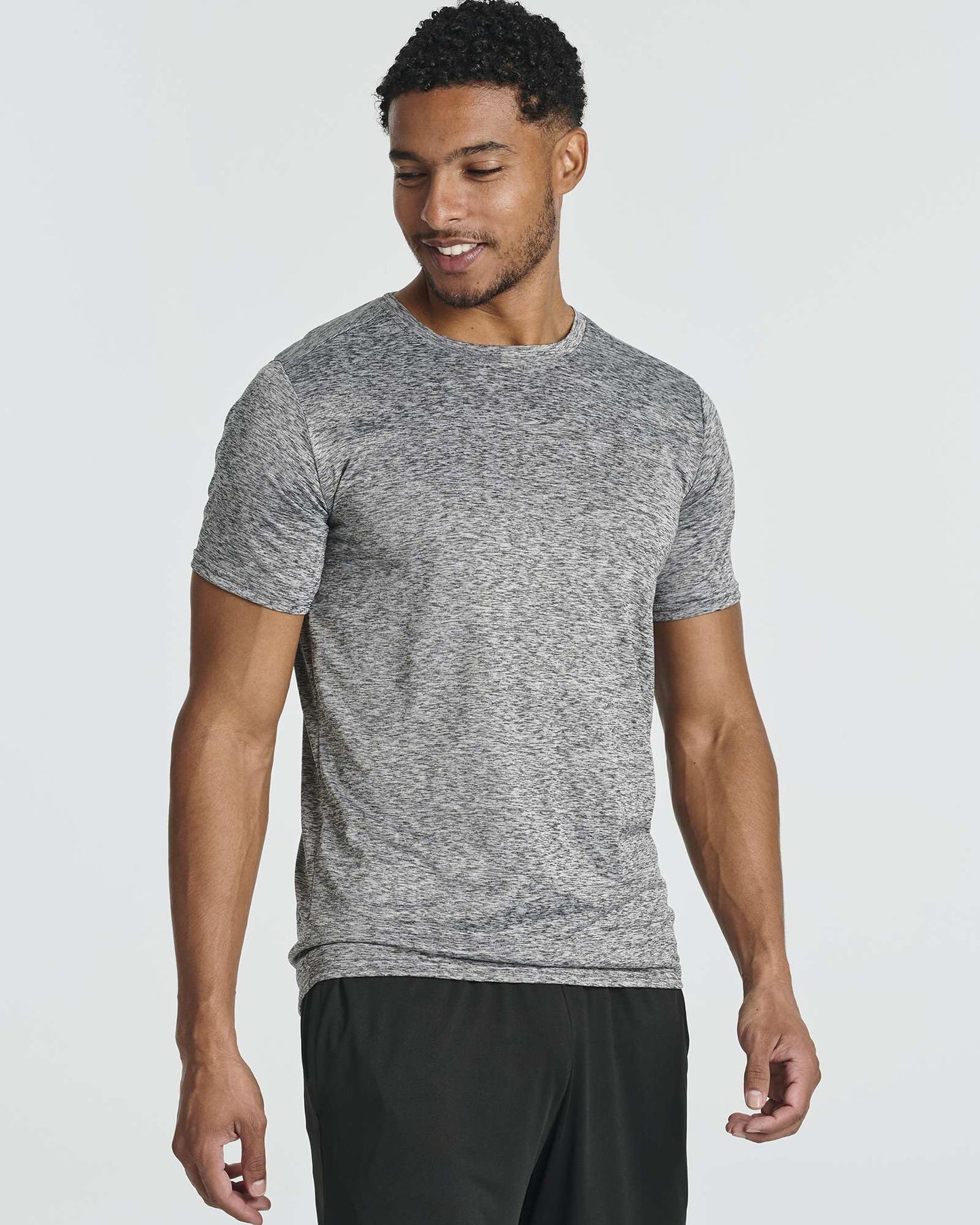 Real Essentials 5 Pack Men’s Short Sleeve Dry Fit T-Shirts – Moisture Wicking Athletic Workout Gym Fitness Casual Tees, Set 1, Medium