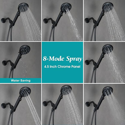 GwernKB Handheld Shower Head with On Off Switch,8-mode High Pressure Shower Wand with Long Hose and Bracket Extra Adhesive Holder for Lower Mount,Built-in Power Wash to Clean Tub,Tile & Pets,Black…