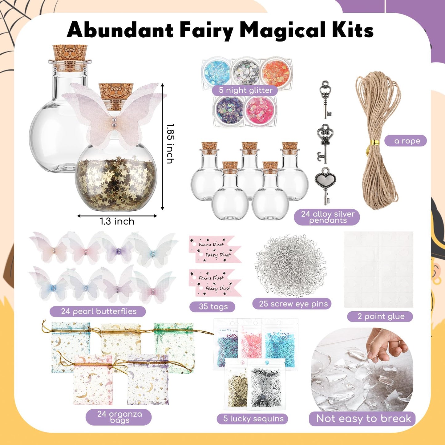 Jinei 174 Pieces Fairy Magic Potions Kit with 24 Mystery Witch Potion Bottles Fairy Wing DIY Magic Mix Making Kit for Christmas Decorations Birthday Creative Gifts Filling Supplies(Ball Style)