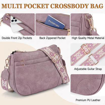 BELTANA Crossbody Bags for Women, Medium Shoulder Handbags, Satchel Purse with Multi Pockets (Purple)
