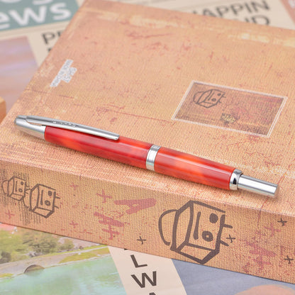 Jinhao 10 Press Fountain Pen with Box, Volcanic Red Retractable Extra Fine Nib with Ink Converter Set (Silver Clip)