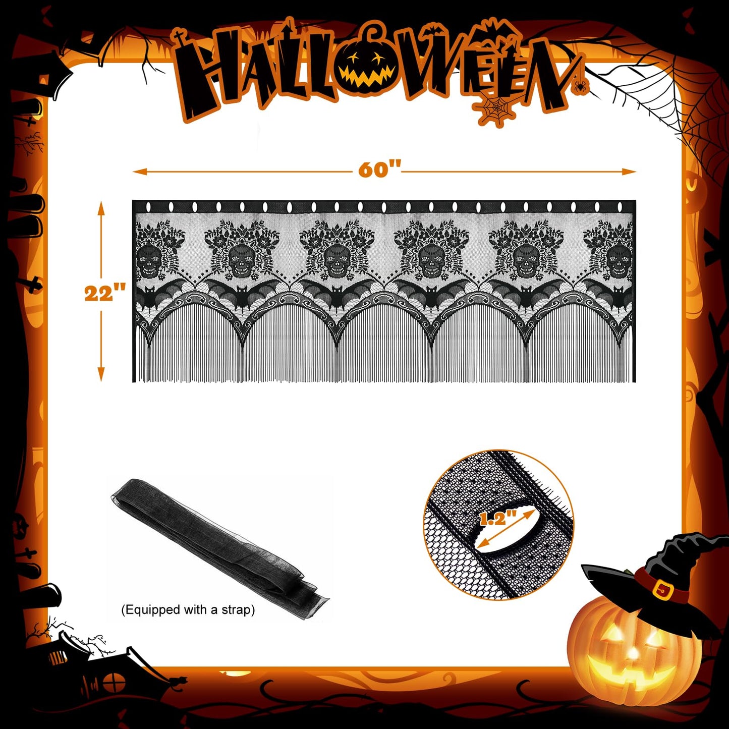 Halloween Decor Lamp Shade, 20 X 60 Inch Large Spider Web Lampshade, Black Lace Cover for Indoor and Outdoor Table Decorations