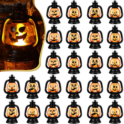 ROCEEI Halloween Mini Pumpkin Lantern 3.54 Inch Jack O Lantern Table Centerpiece Halloween Hanging Decoration Bulk Light up Lamp with Flickering LED Candle for Party Decor Indoor Outdoor(24 Pcs)