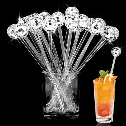 80 Pcs Disco Ball Cocktail Stirrers Plastic Round Top Swizzle Sticks Cake Pops Mirror Ball Coffee Beverage Stirrers for Home Bar Coffee Shop Use