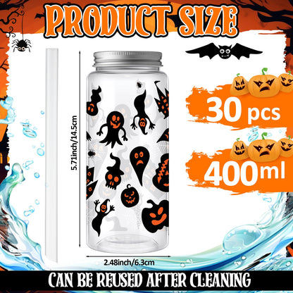 Skylety 30 Pcs Halloween Plastic Cups Tumbler with Lids and Straws 13.5 oz Pumpkin Ghost Bat Reusable Plastic Cups for Halloween Holiday Party Decor Supplies
