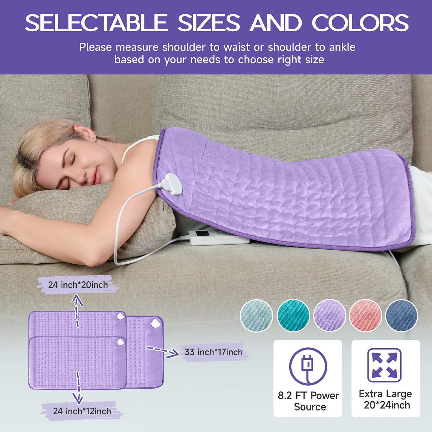 Large Heating Pad for Back Pain Relief, Electric Heating Pad for Neck and Shoulders, Auto Shut Off, Fast Heat, Christmas Gifts for Women Men, Birthday Gifts for Mom Dad (17'' x 33)